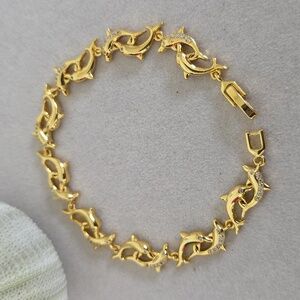Gold Filled Dolphin with Cubic Zirconia Crystals Bracelet